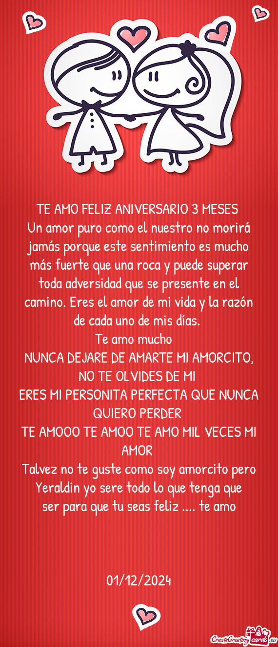 TE AMO FELIZ ANIVERSARIO 3 MESES