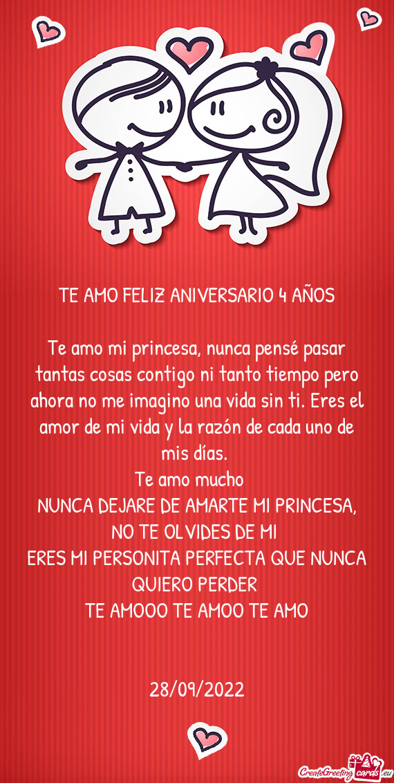 TE AMO FELIZ ANIVERSARIO 4 AÑOS