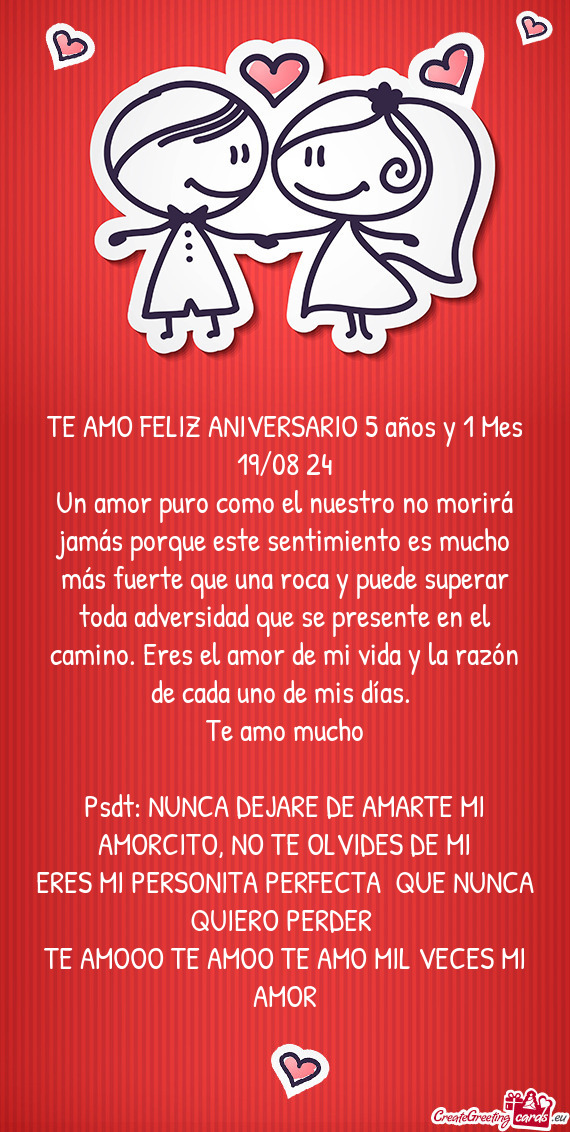 TE AMO FELIZ ANIVERSARIO 5 años y 1 Mes 19/08 24