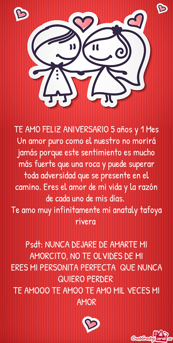 TE AMO FELIZ ANIVERSARIO 5 años y 1 Mes