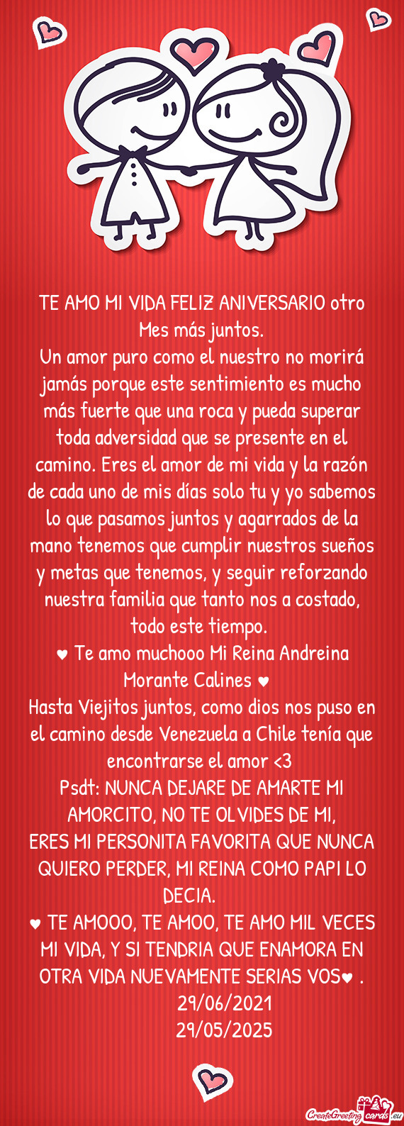 TE AMO MI VIDA FELIZ ANIVERSARIO otro Mes más juntos