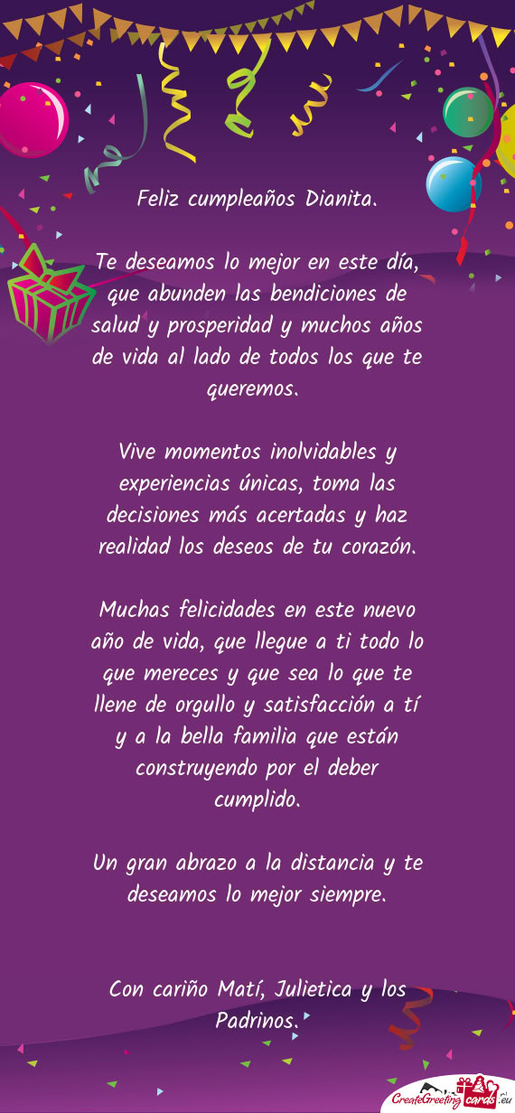 Te deseamos lo mejor en este día, que abunden las bendiciones de salud y prosperidad y muchos años