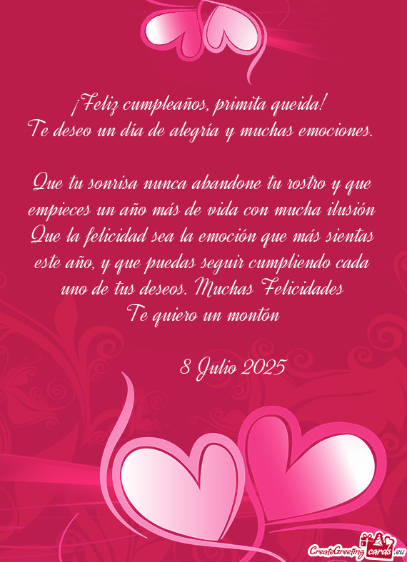 Te deseo un día de alegría y muchas emociones