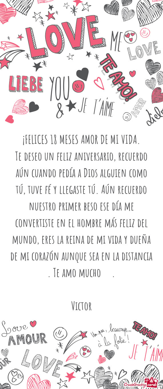 Te deseo un feliz aniversario, recuerdo aún cuando pedía a Dios alguien como tú, tuve fé y llega