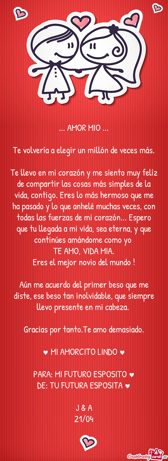 Te llevo en mi corazón y me siento muy felíz de compartir las cosas más simples de la vida, conti