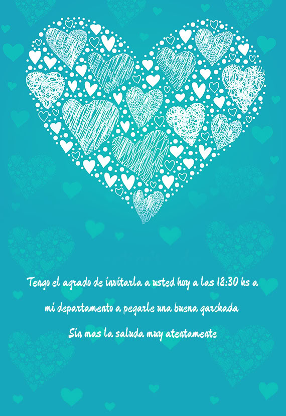 Tengo el agrado de invitarla a usted hoy a las 18:30 hs a mi departamento a pegarle una buena garcha