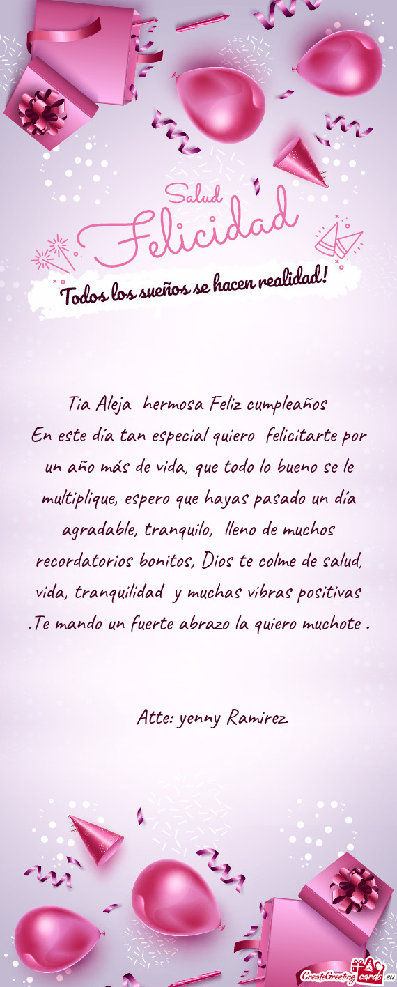 Tia Aleja hermosa Feliz cumpleaños