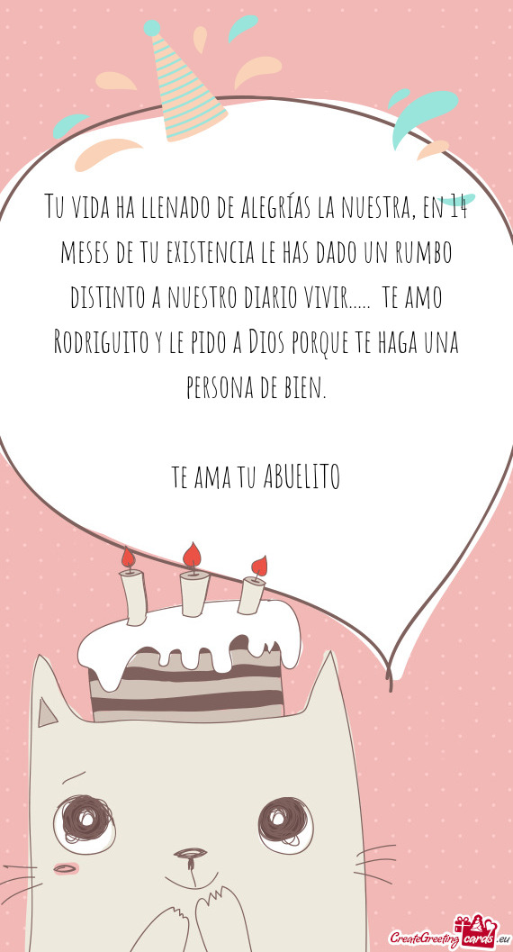 Tu vida ha llenado de alegrías la nuestra, en 14 meses de tu existencia le has dado un rumbo distin