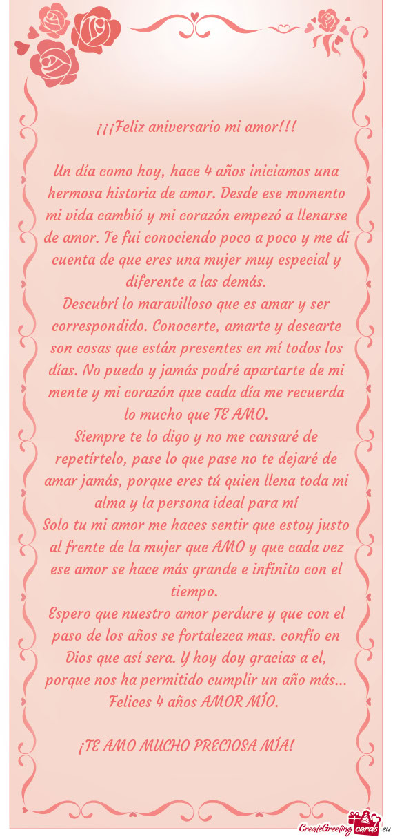 Un día como hoy, hace 4 años iniciamos una hermosa historia de amor. Desde ese momento mi vida cam