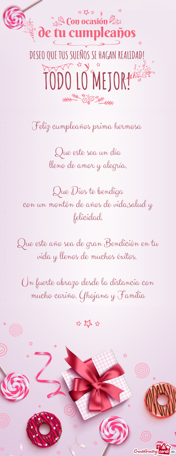 Un fuerte abrazo desde la distancia con mucho cariño. Yhojana y Familia