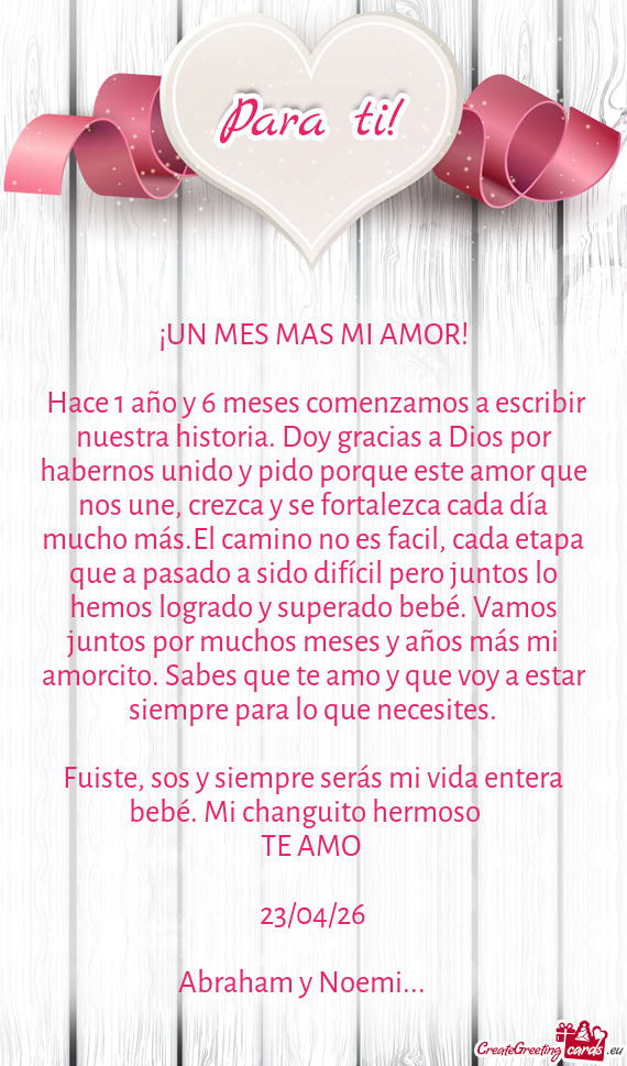 ❤️¡UN MES MAS MI AMOR!❤️