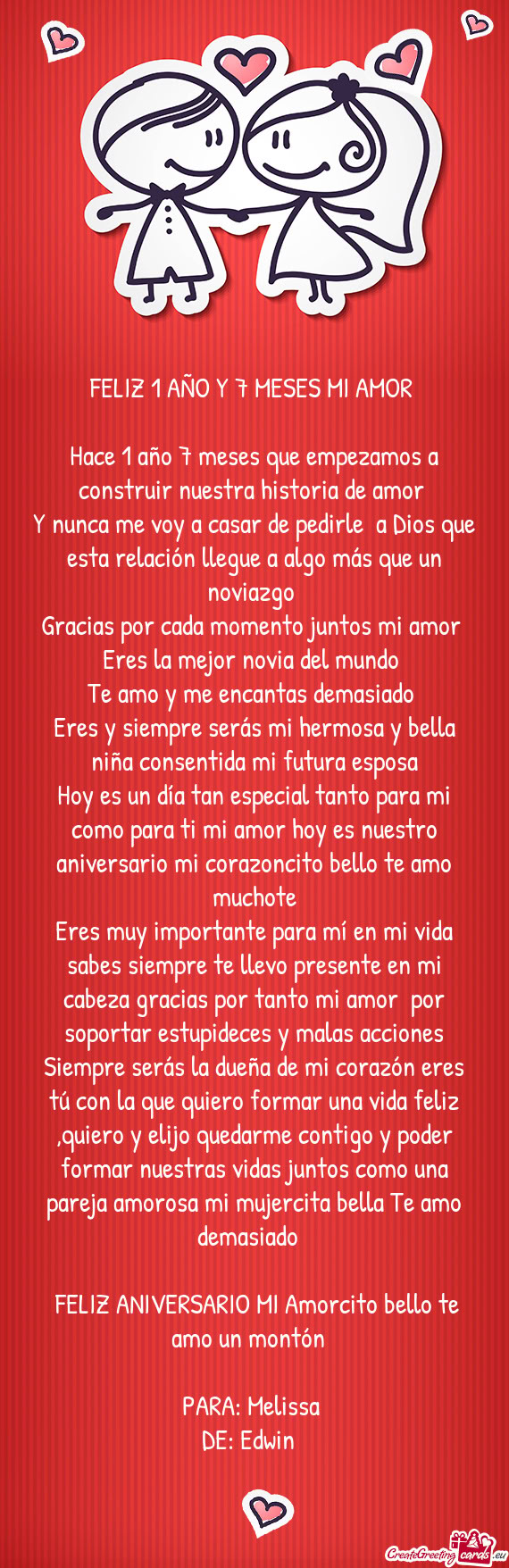Y nunca me voy a casar de pedirle a Dios que esta relación llegue a algo más que un noviazgo