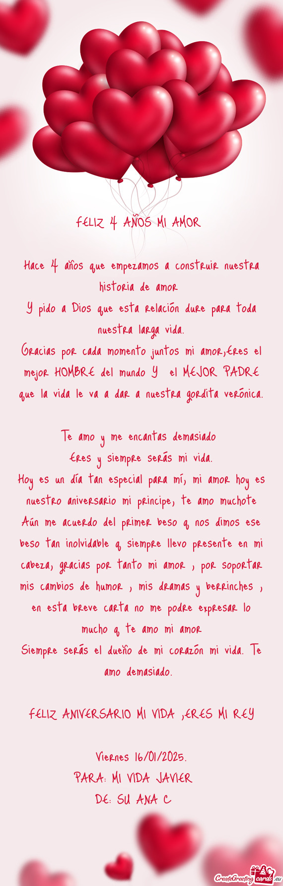 Y pido a Dios que esta relación dure para toda nuestra larga vida