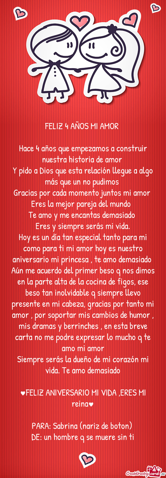 Y pido a Dios que esta relación llegue a algo más que un no pudimos