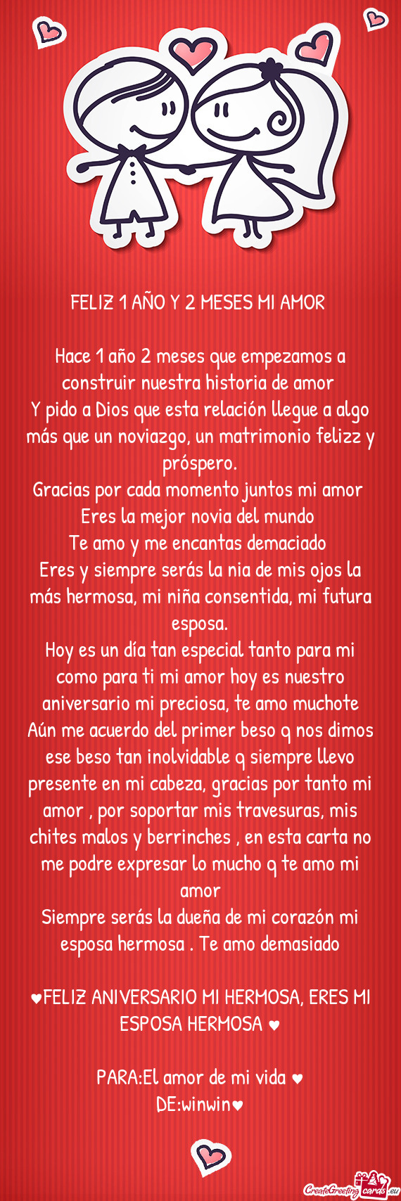 Y pido a Dios que esta relación llegue a algo más que un noviazgo, un matrimonio felizz y prósper