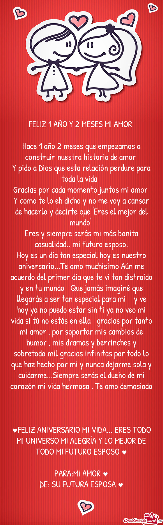 Y pido a Dios que esta relación perdure para toda la vida