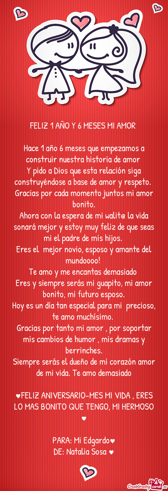 Y pido a Dios que esta relación siga construyéndose a base de amor y respeto