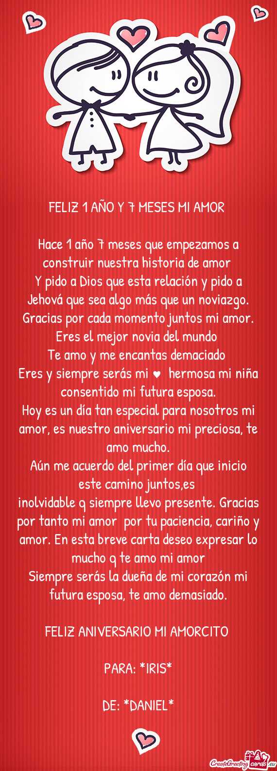 Y pido a Dios que esta relación y pido a Jehová que sea algo más que un noviazgo