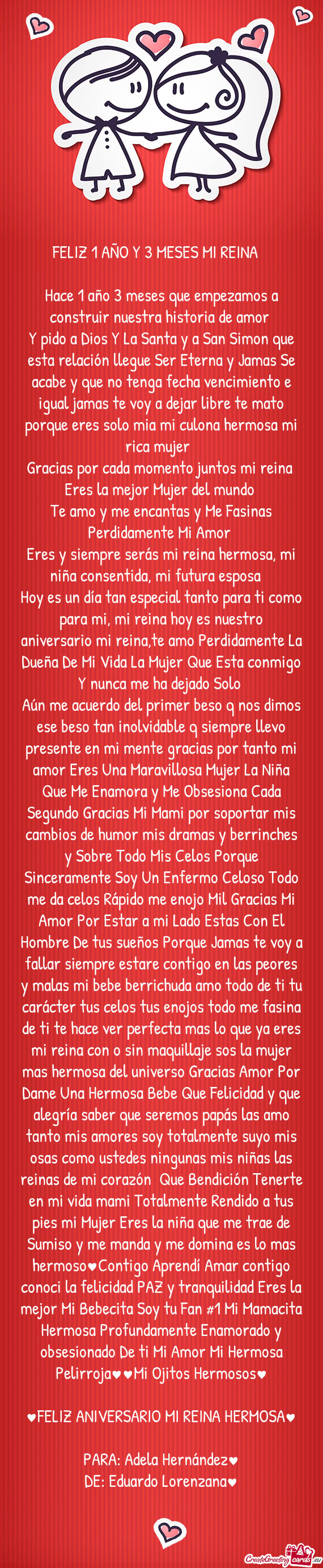Y pido a Dios Y La Santa y a San Simon que esta relación llegue Ser Eterna y Jamas Se acabe y que n