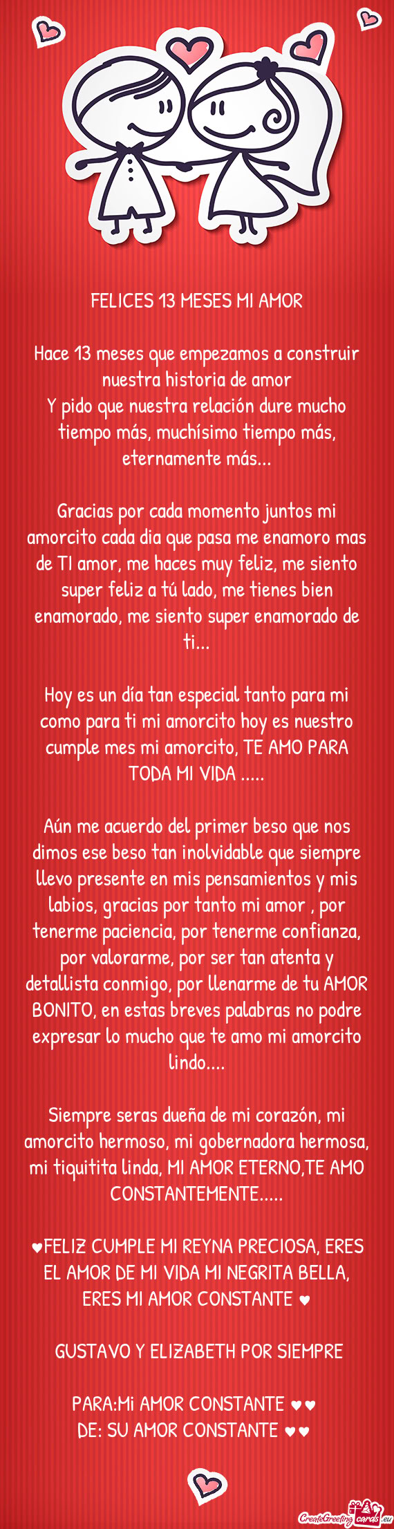 Y pido que nuestra relación dure mucho tiempo más, muchísimo tiempo más, eternamente más
