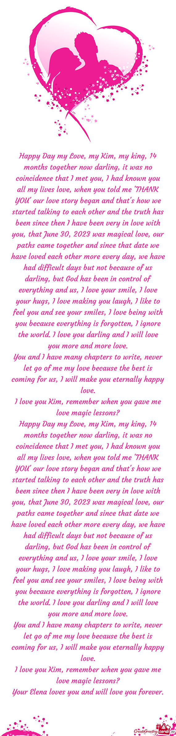 You, I had known you all my lives love, when you told me "THANK YOU" our love story began and that