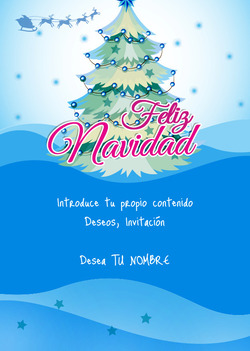 Tarjeta azul con árbol de Navidad